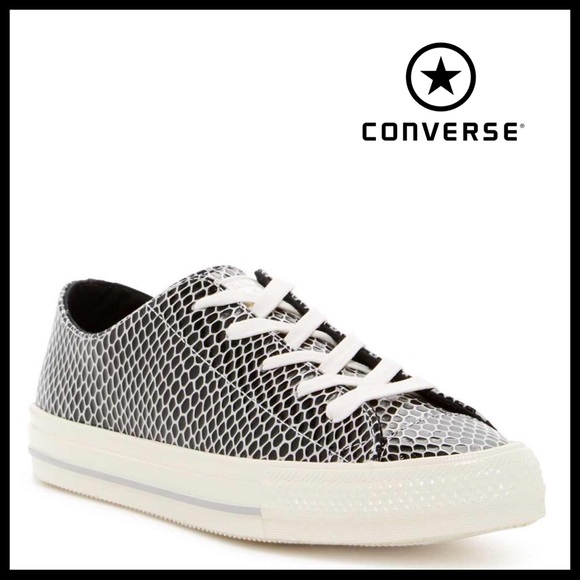 Converse Shoes - CONVERSE LEATHER LO OX BLACK EMBOSSED SNEAKERS